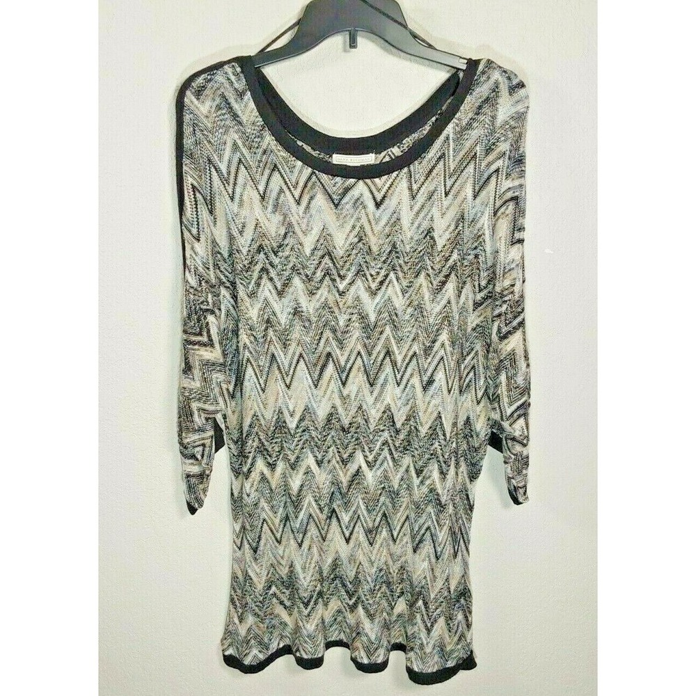 Dana Buchman Black White Zig Zag Design Sweater 3/4 Sleeves‎ Top Size XL NWT